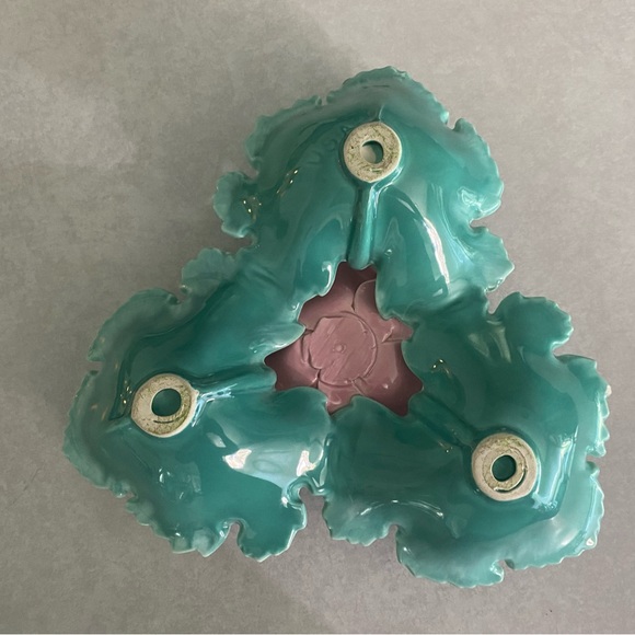 Vintage Enchanto candy dish turquoise leaves (cabbage?) and pink rose - Picture 13 of 16